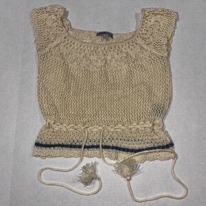 Charlotte Russe Cream Crochet Knit Tie Waist Top Small